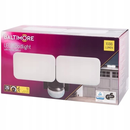 LAMPA HALOGEN Reflektor LED Baltimore 1600 lumenów 20 watów CZUJKĄ RUCHU