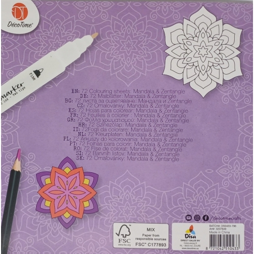 ANTYSTRESOWA KOLOROWANKA MALOWANKA MANDALA 72 SZT 120 GSM MANDALA ZENTANGLE