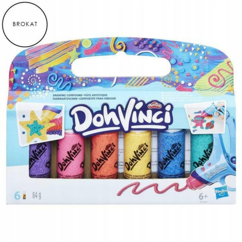 PLAY-DOH CIASTOLINA UZUPEŁNIACZ TUBKI DOH VINCI 6 SZTUK KOLORÓW Z BROKATEM