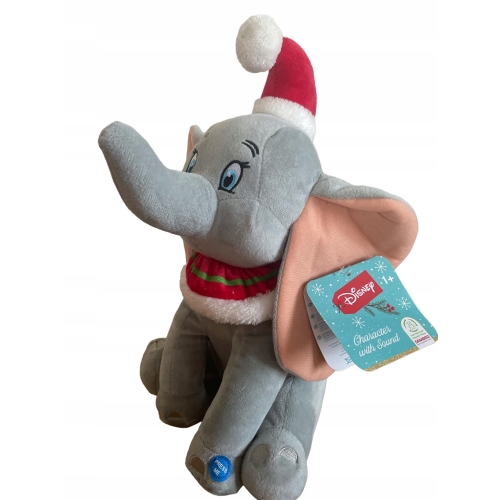 Maskotka Disney Słoń Dumbo siedziący z dźwiękami w Świątecznej czapce 30cm