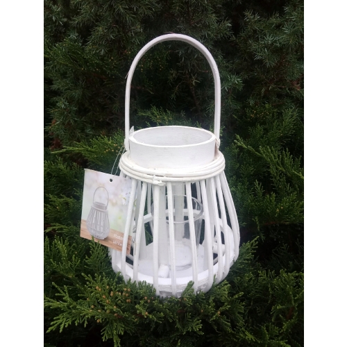 LATARENKA LATARNIA RATTANOWA NA TEALIGHT 14 x 16 CM SZKLANY WKŁAD BIAŁA