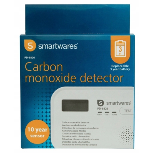 Czujnik tlenku węgla Smartwares alarm dźwiękowy LCD 10 lat GW biały PD-8826