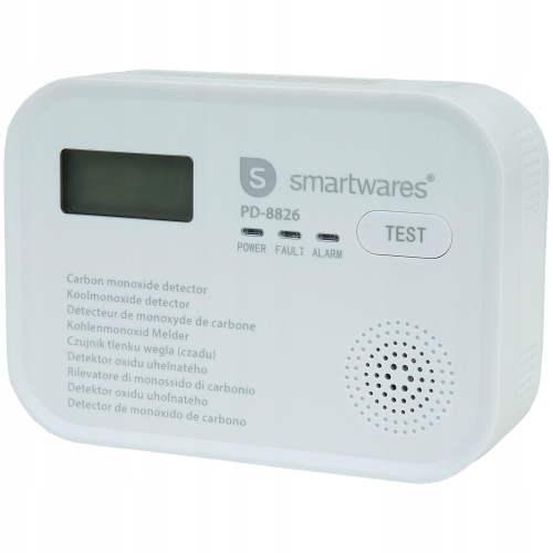 Czujnik tlenku węgla Smartwares alarm dźwiękowy LCD 10 lat GW biały PD-8826