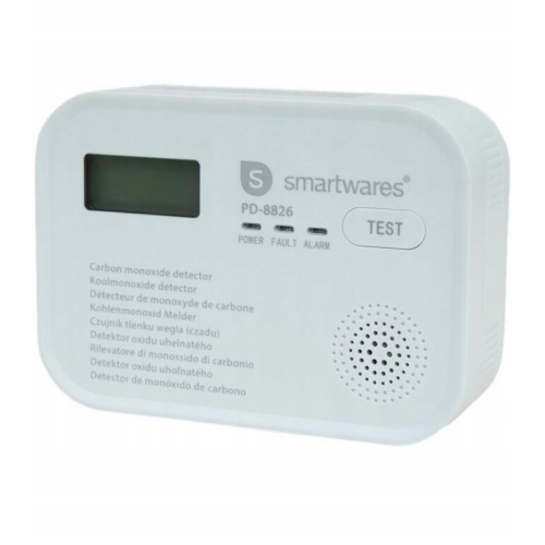 Czujnik tlenku węgla Smartwares alarm dźwiękowy LCD 10 lat GW biały PD-8826