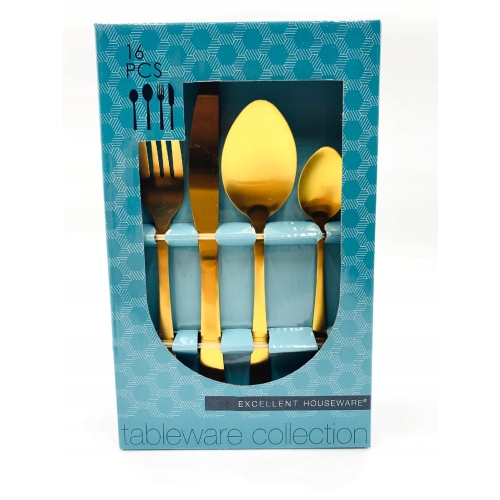 Komplet sztućców firma Excellent Houseware 16 el. Matowe Złoto New Design