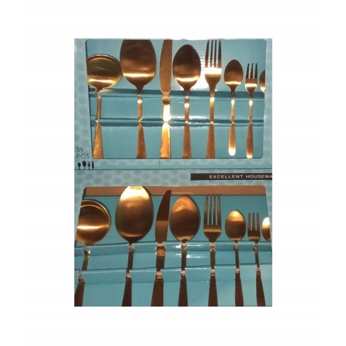 Komplet 16 klasycznych sztućców matowe złoto GLAMOUR dla 4 osób HOME DECOR
