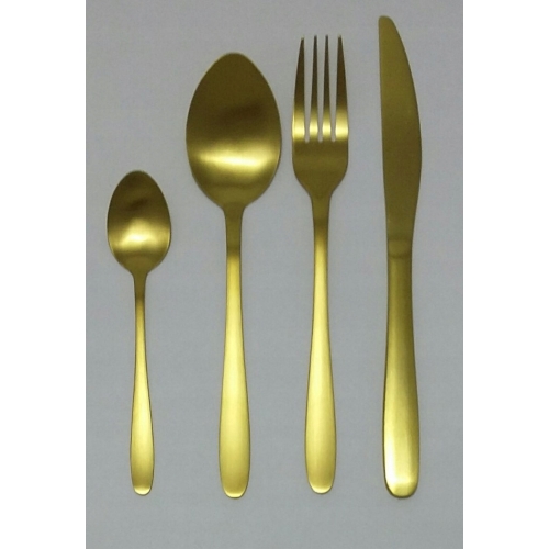 Komplet 16 klasycznych sztućców matowe złoto GLAMOUR dla 4 osób HOME DECOR