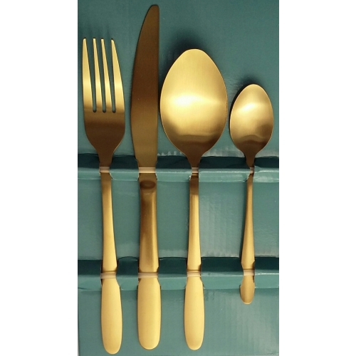 Komplet 16 klasycznych sztućców matowe złoto GLAMOUR dla 4 osób HOME DECOR