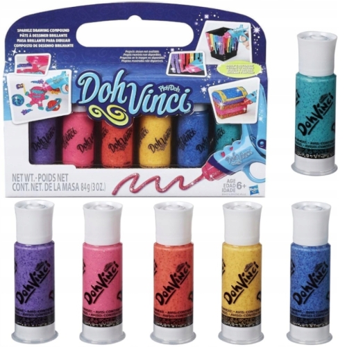 PLAY DOH VINCI CIASTOLINA REZERWOWA MIX TUBKI UZUPEŁNIAJĄCE 6 szt brokatowe
