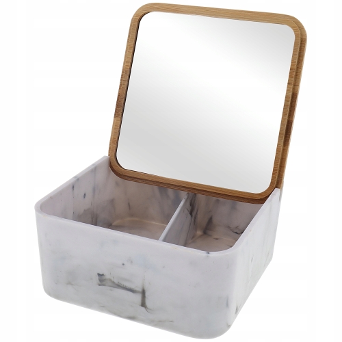 POJEMNIK BAMBUSOWY Z LUSTERKIEM ORGANIZER NOWOŚĆ wym. 14x14x7cm