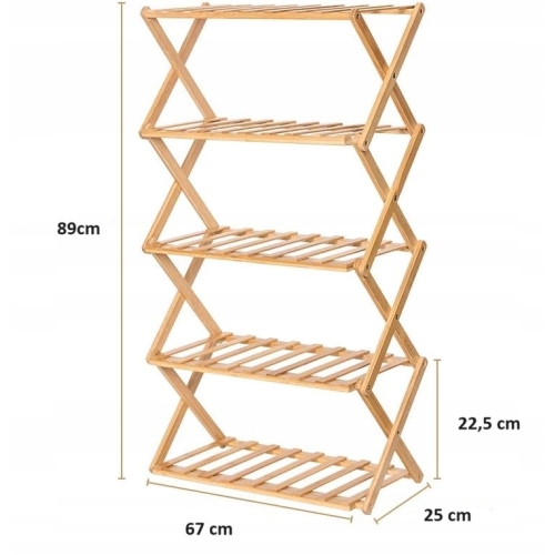 Bambusowa szafka stojak na buty regał z 5 półkami składany 67 x 25 x 89 73
