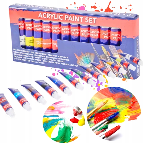 Farby akrylowe ZESTAW 12 x 12 ml RÓŻNE KOLORY Van Bleiswijck Prezent CS