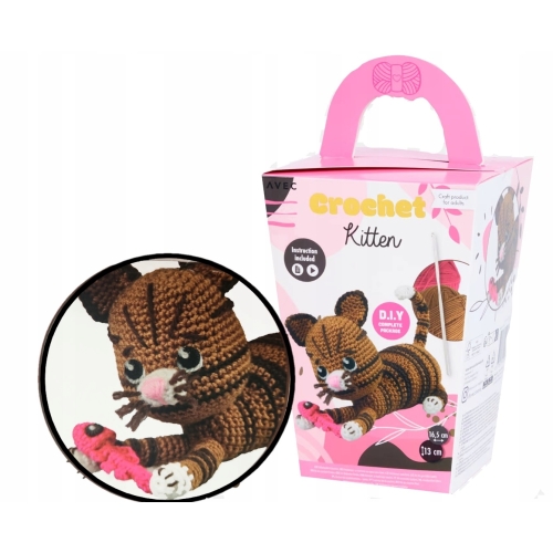 ZESTAW DO SZYDEŁKOWANIA WŁÓCZKA SZYDEŁKO IGŁA 16,5 cm MASKOTKA KOTEK + RYBA