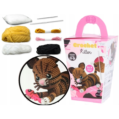 ZESTAW DO SZYDEŁKOWANIA WŁÓCZKA SZYDEŁKO IGŁA 16,5 cm MASKOTKA KOTEK + RYBA