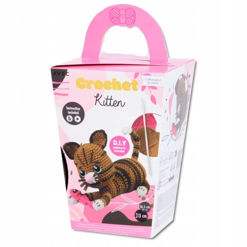 ZESTAW DO SZYDEŁKOWANIA WŁÓCZKA SZYDEŁKO IGŁA 16,5 cm MASKOTKA KOTEK + RYBA