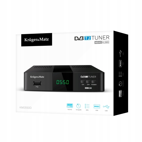 Tuner dekoder DVB-T HEVC Kruger&Matz H.265 KM0550D SCART EPG USB dekoder