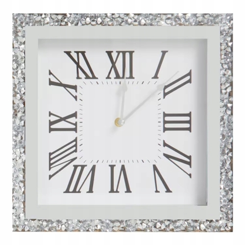 Zegar ścienny szklany ozdobny diamenty kamienie na baterie Srebrny 34 x 34