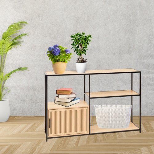 Szafka stojąca do salonu sypialni metalowy stelaż 116 x 76 x 30 rama czarna