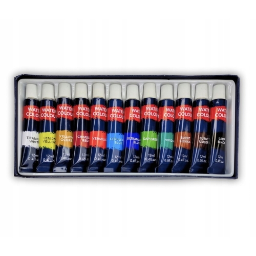 Akwarele Farby akwarelowe Zestaw 12 kolorów w tubkach 12 x 12 ml