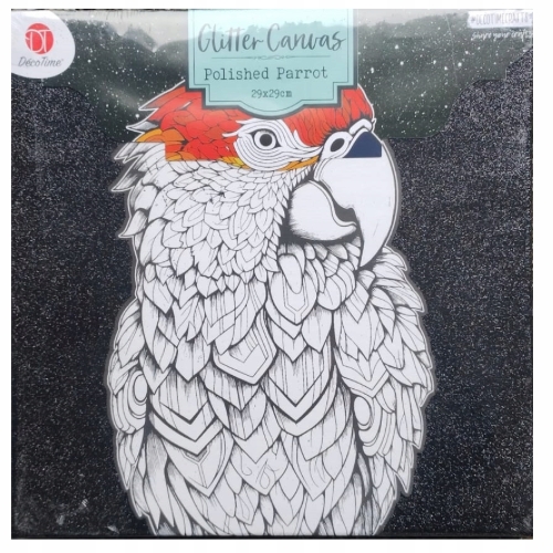 PŁÓTNO Z BROKATEM 29 x 29 CM W KOLORZE CZARNYM POLISHED PARROT DUŻA PAPUGA