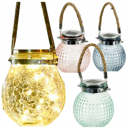 LAMPA SOLARNA LATARENKA OGRODOWA Z UCHWYTEM JUTA LED BIAŁA CIEPŁA PINK