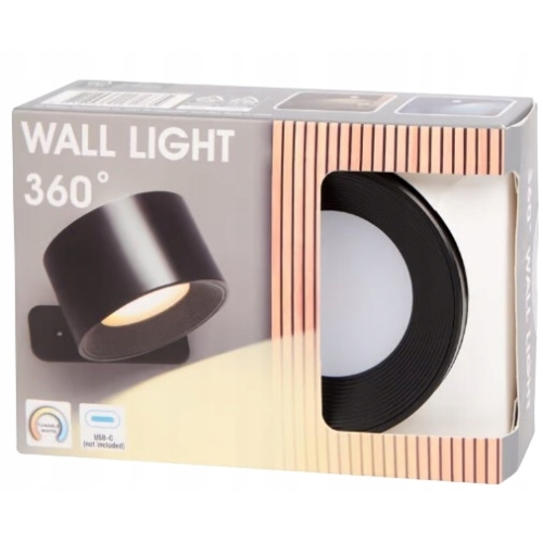 LAMPA ŚCIENNA LED AKUMULATOROWA USB PUNKTOWA 360° STOPNI 9,5 x 8 x 4,5 cm