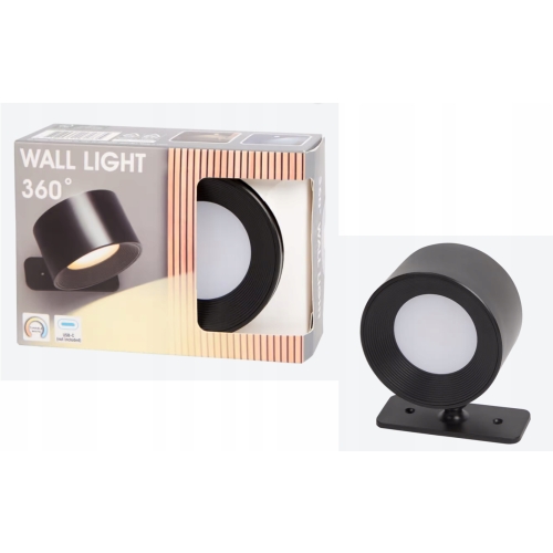 LAMPA ŚCIENNA LED AKUMULATOROWA USB PUNKTOWA 360° STOPNI 9,5 x 8 x 4,5 cm