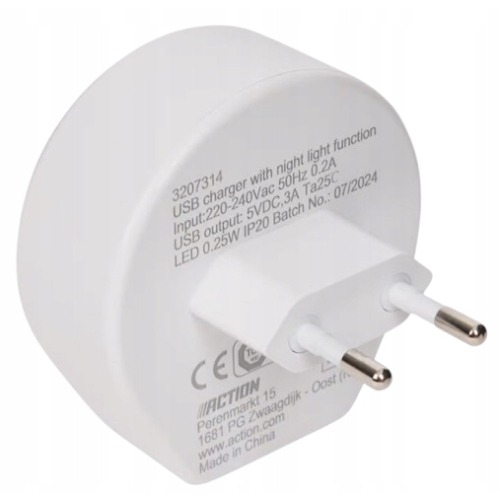 Lampka nocna czujnik dzień noc z ładowarką sieciową USB-C Warm White