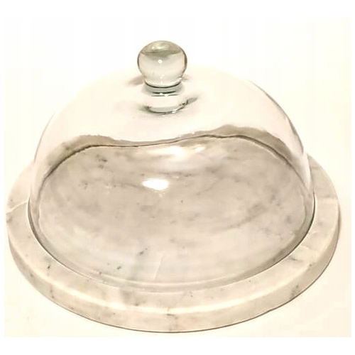 Marmurowa Deska Patera do serwowania deserów + szklana kopuła klosz 19x11cm