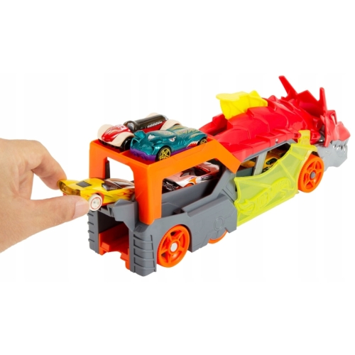 Transporter Wyrzutnia Hot Wheels Lets Race City Smok Dragon Autko Żółte 86