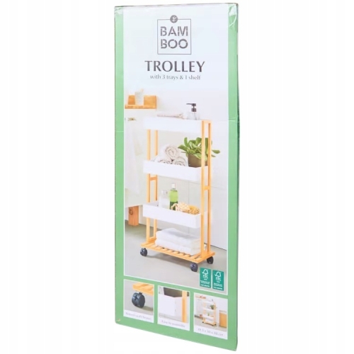 Wózek platforma na kółkach bambus 4 poziomowy salon kuchnia łazienka 88 cm