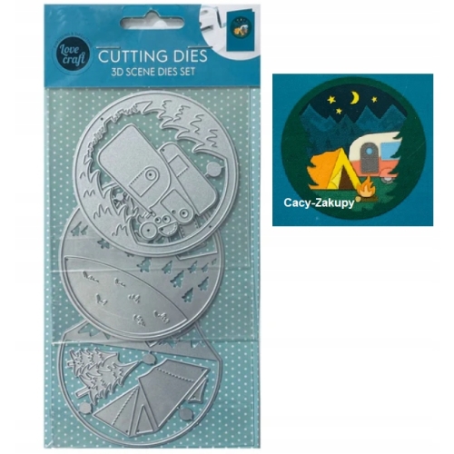 Wykrojnik szablon 3D Scenka Camping Biwak do wycinania scrapbooking 3 szt