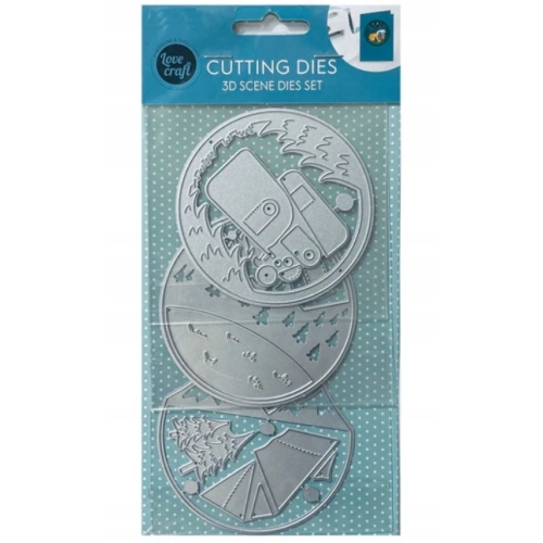 Wykrojnik szablon 3D Scenka Camping Biwak do wycinania scrapbooking 3 szt