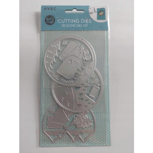 Wykrojnik szablon 3D Scenka Camping Biwak do wycinania scrapbooking 3 szt