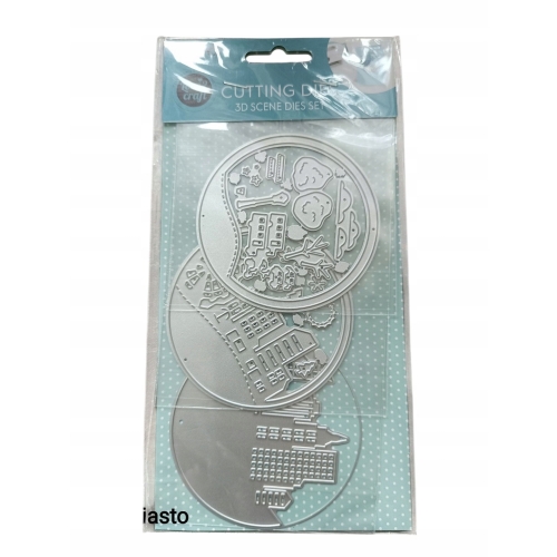 Wykrojnik szablon 3D Scenka miasto ulica do wycinania embossing 3 sztuki
