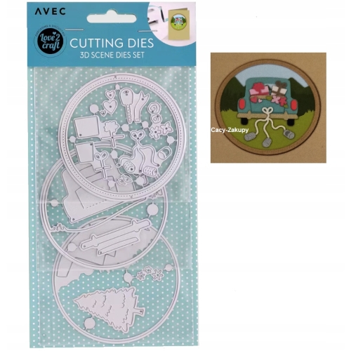Wykrojnik szablon 3D Scenka Auto ŚLUB do wycinania embossing avec 3 sztuki