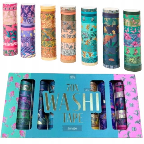 WASHI TAPE TAŚMY NAKLEJKI DEKORACJE SCRAPBOOKING 70 SZTUK PO 3m DUŻY ZESTAW