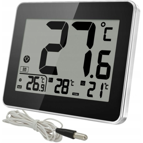 Termometr Higrometr Zegar 3w1 uchwyt magnetyczny duży wyświetlacz LCD Biały