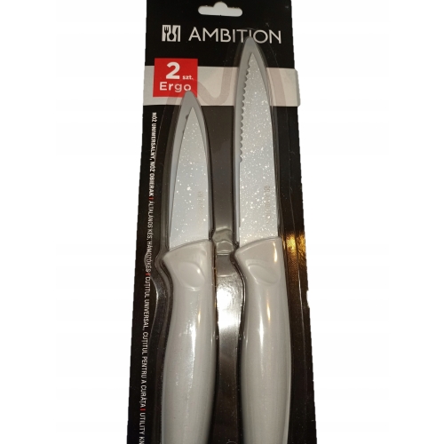 NÓŻ AMBITION 2 SZTUKI 24 CM + 20 CM OBIERAK I DO POMIDORÓW ZESTAW POKROWCE