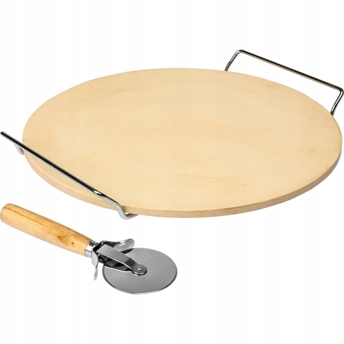 KAMIEŃ DO PIZZY KORDIERYTOWY OKRĄGŁY 34 CM NOŻ I PODSTAWKA PIEKARNIK GRILL