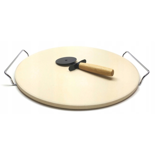 KAMIEŃ DO PIZZY KORDIERYTOWY OKRĄGŁY 34 CM NOŻ I PODSTAWKA PIEKARNIK GRILL