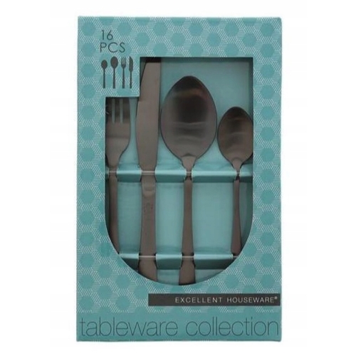 SZTUĆCE CZARNE KOMPLET ZESTAW sztućców 16 ELEMENTÓW MATOWE Houseware