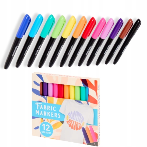 MARKERY MAZAKI PISAKI FLAMASTRY DO TKANIN UBRAŃ 12 KOLORÓW FABRIC MARKERS