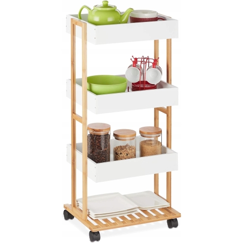 Wózek platforma na kółkach bambus 4 poziomowy kuchnia salon łazienka 88 cm