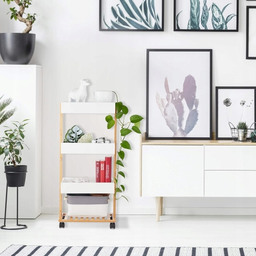 Wózek platforma na kółkach bambus 4 poziomowy kuchnia salon łazienka 88 cm