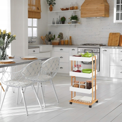 Wózek platforma na kółkach bambus 4 poziomowy kuchnia salon łazienka 88 cm