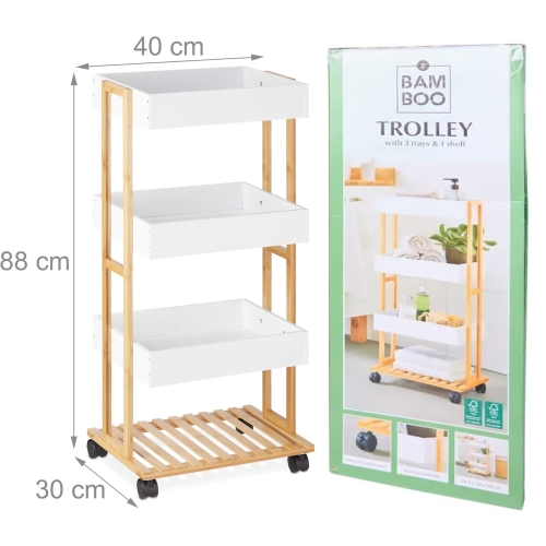 Wózek platforma na kółkach bambus 4 poziomowy kuchnia salon łazienka 88 cm