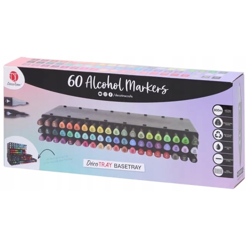 Markery Alkoholowe TWIN dwustronne DecoTime 60 sztuk Box Mix Kolory 91-120