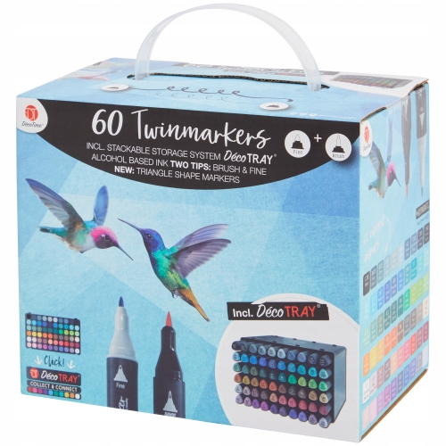 Markery Alkoholowe TWIN dwustronne DecoTime 60 sztuk Box Mix Kolory 91-120