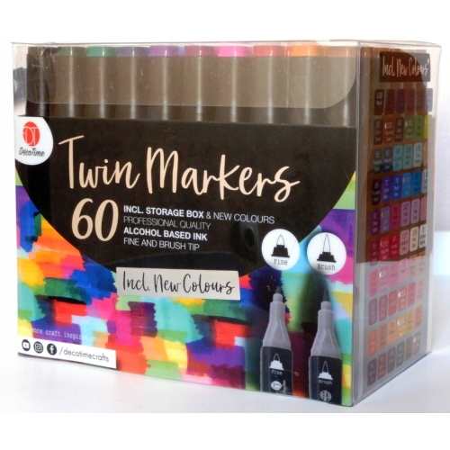 Markery Alkoholowe TWIN dwustronne DecoTime 60 sztuk Box Mix Kolory 91-120